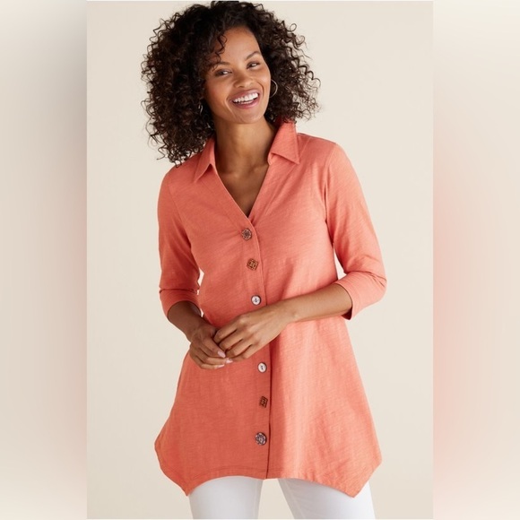 Soft Surroundings Coral Danielle Button Top Size Medium - Picture 2 of 16